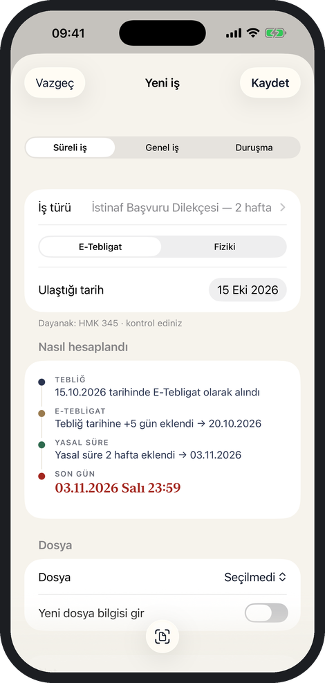 Mehil'de yeni iş ekleme ve son gün hesabı